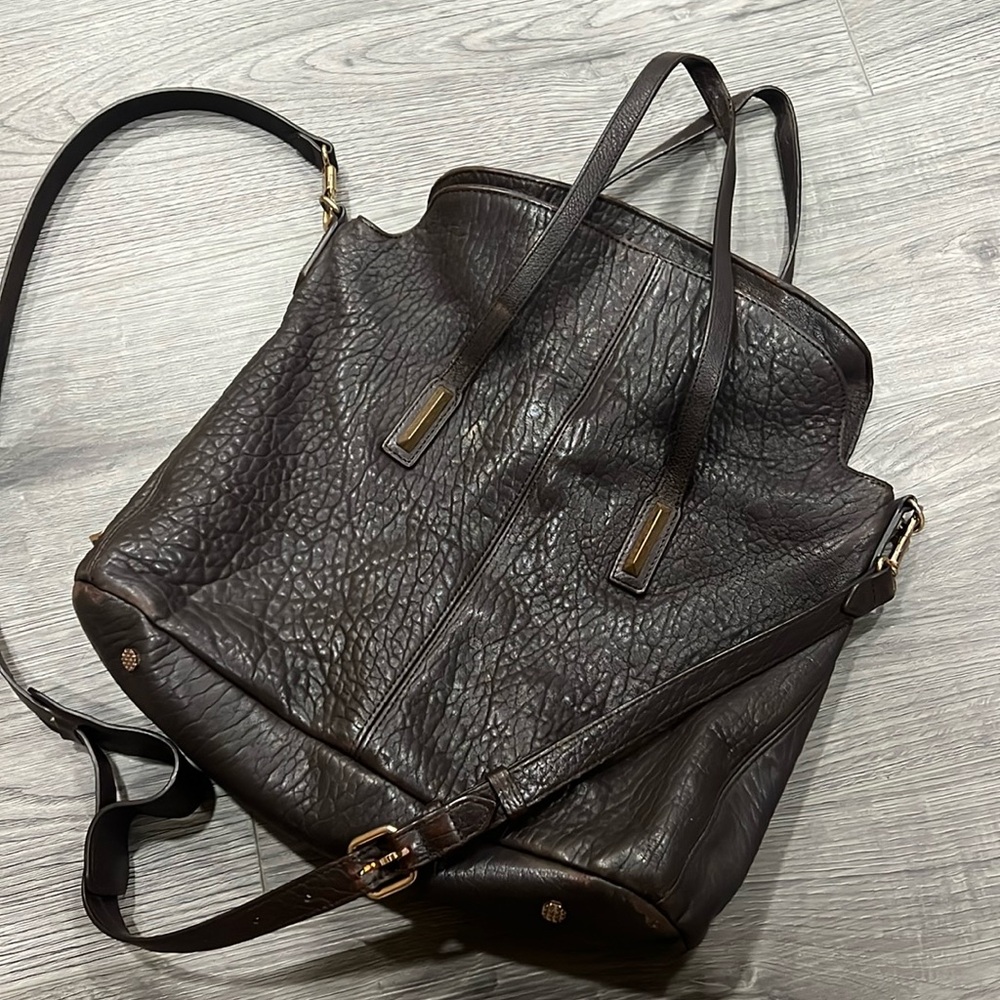 $545 ELIZABETH and JAMES Raisin Leather Pyramid Lambskin Satchel Bag Purse